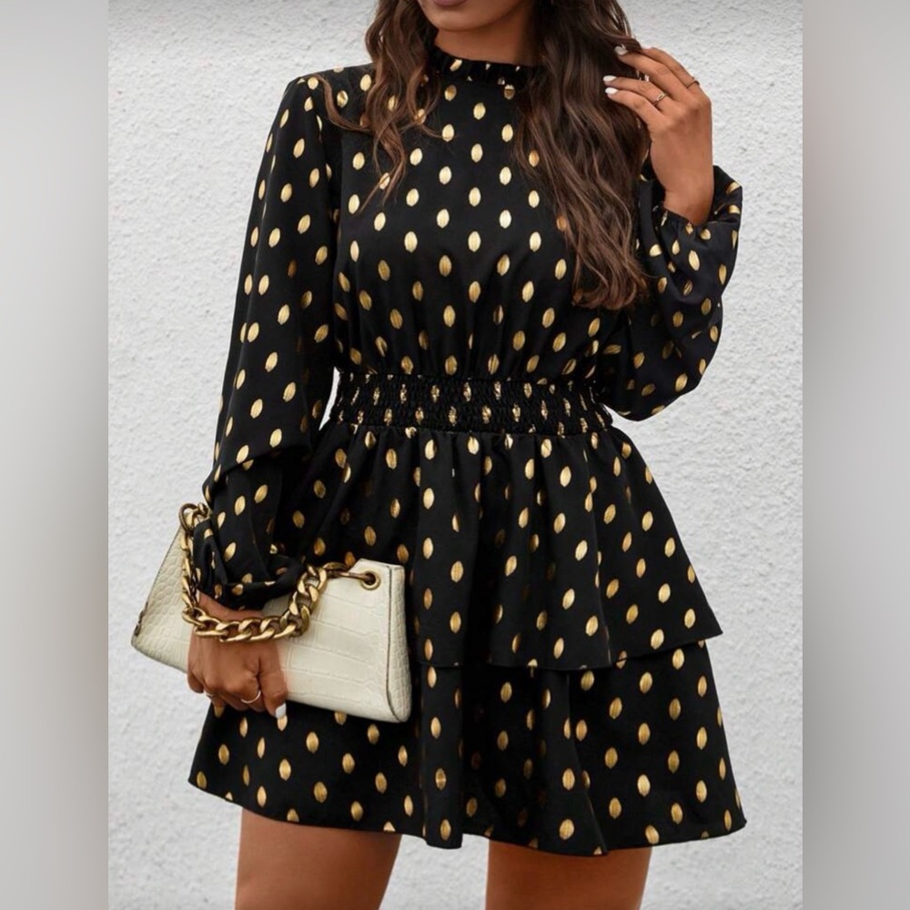 SHEIN Black and Gold Long Sleeve Dress